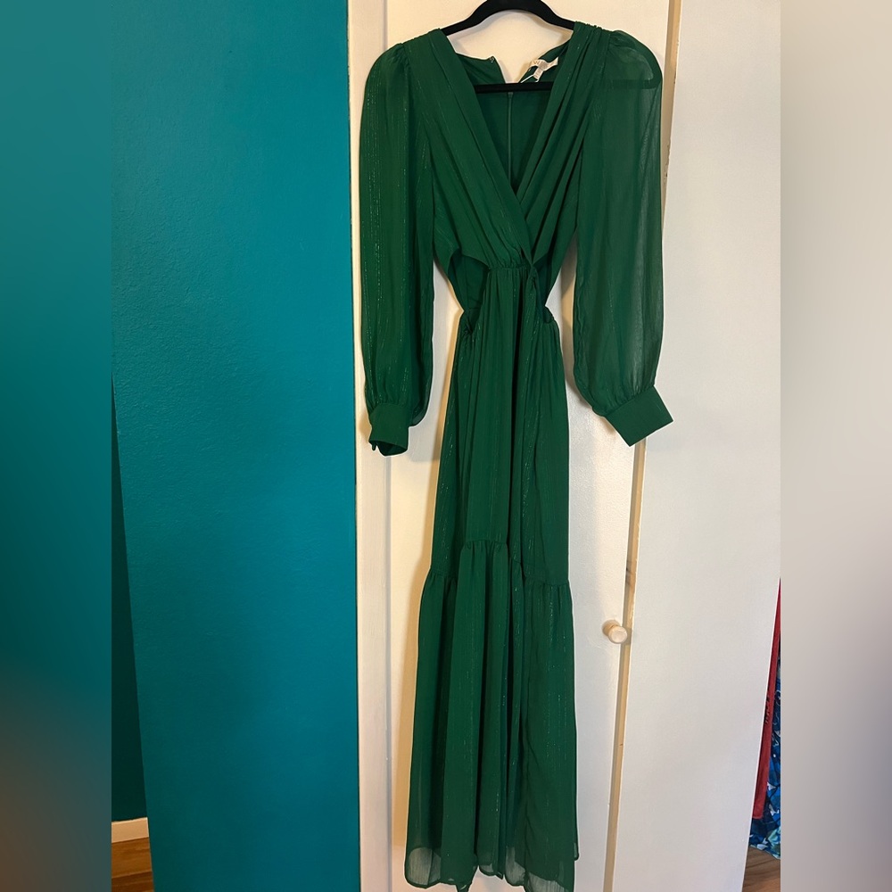 Wayf Green Long Sleeve Tiered Cutout Maxi Dress NWT size XS